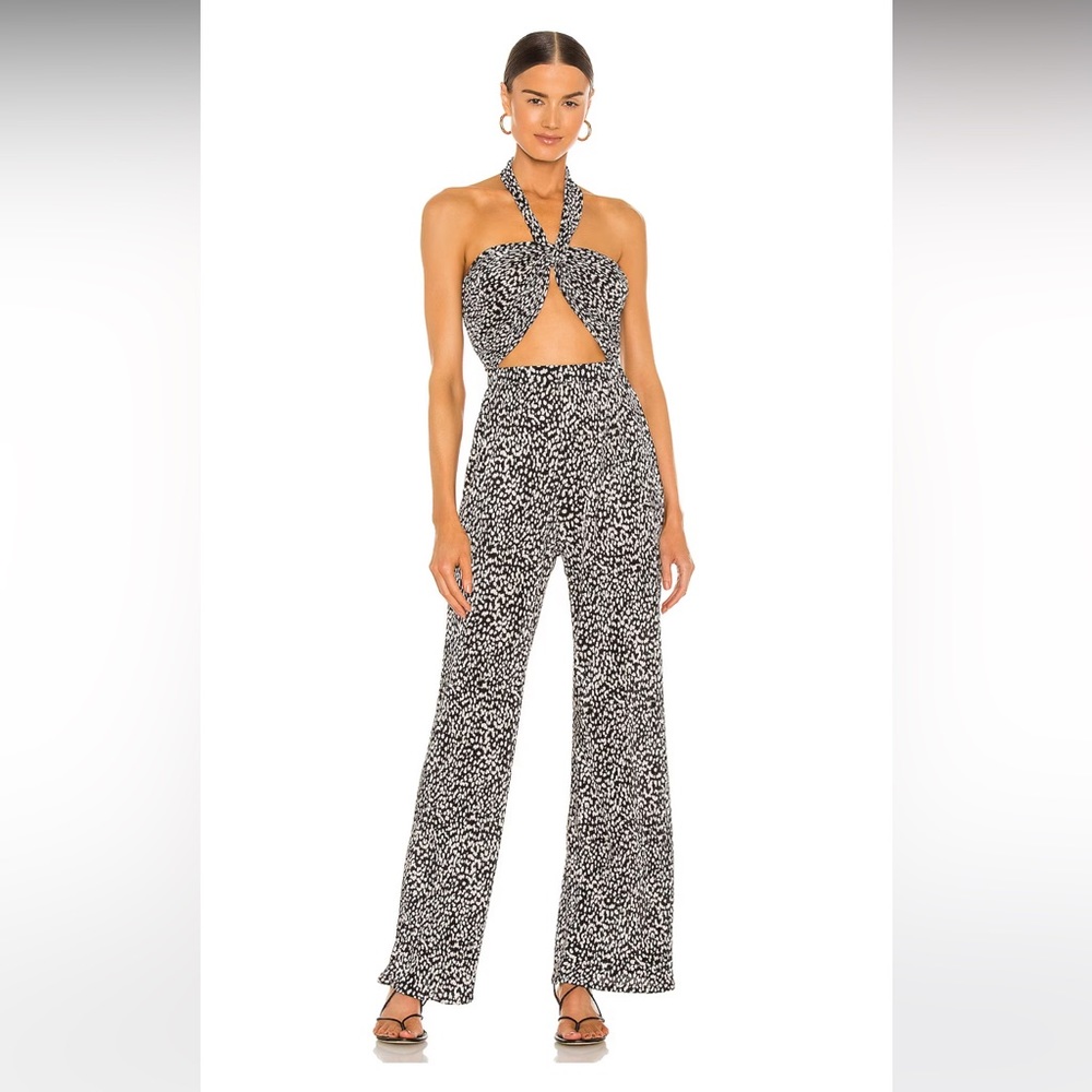 Revolve black and white jumpsuit with string tie back